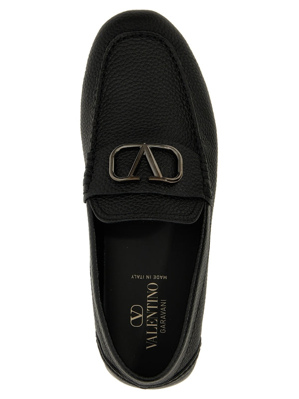 V Logo
  Embellished Leather Loafers