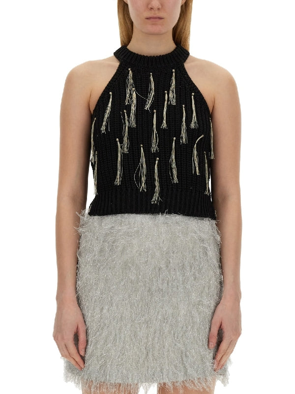 Fringe Detail Cotton Sleeveless Top