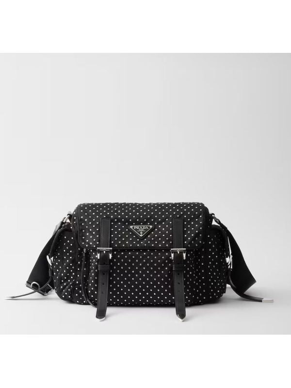 Triangle Logo Stud Nylon Shoulder Bag