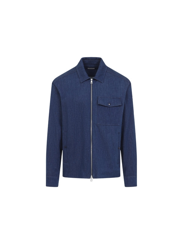 Pocket Detail Zip-Up Cotton Shirt