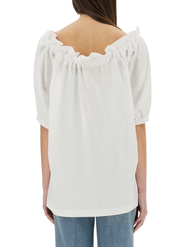 Drawstring Ruffle Neck Top