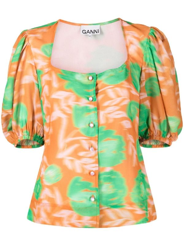Printed Button-Down Crepe Shirt