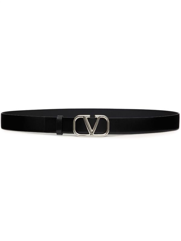 V Logo Buckle Leather
  Belt