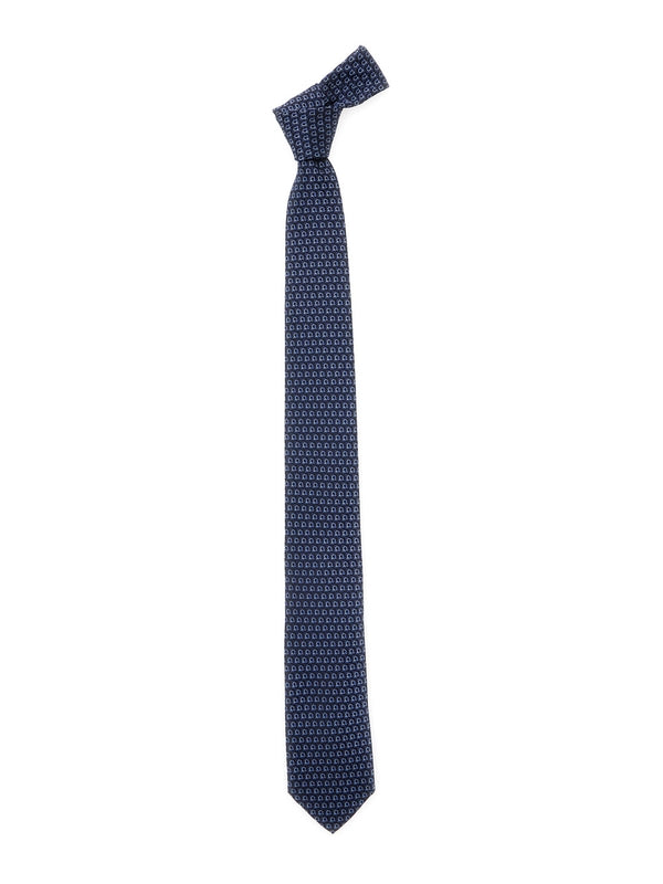 Blue Tie with All-Over Mini Logo Print in Silk Man Neck Ties