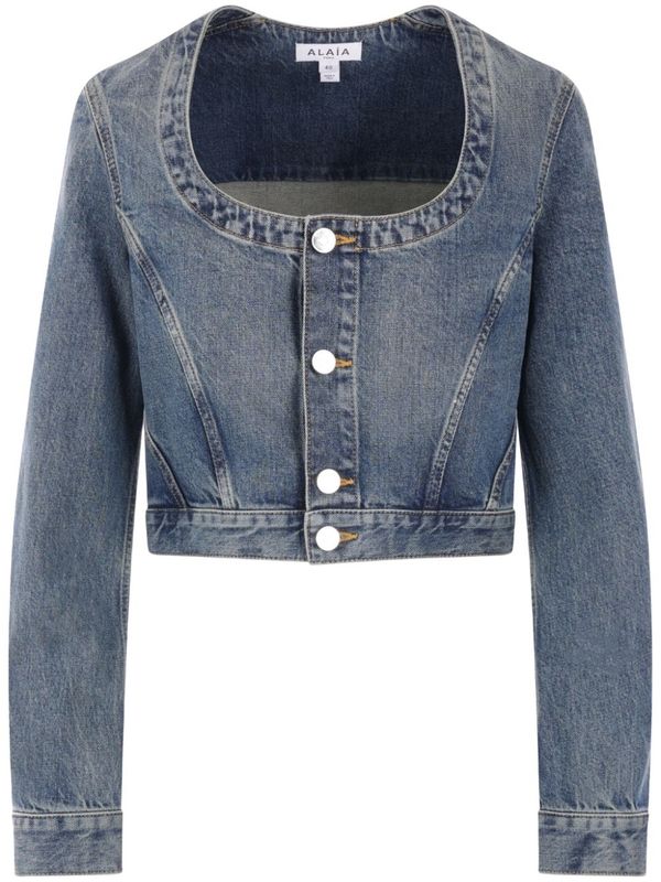 U-Neck Denim Cotton Cropped Jacket