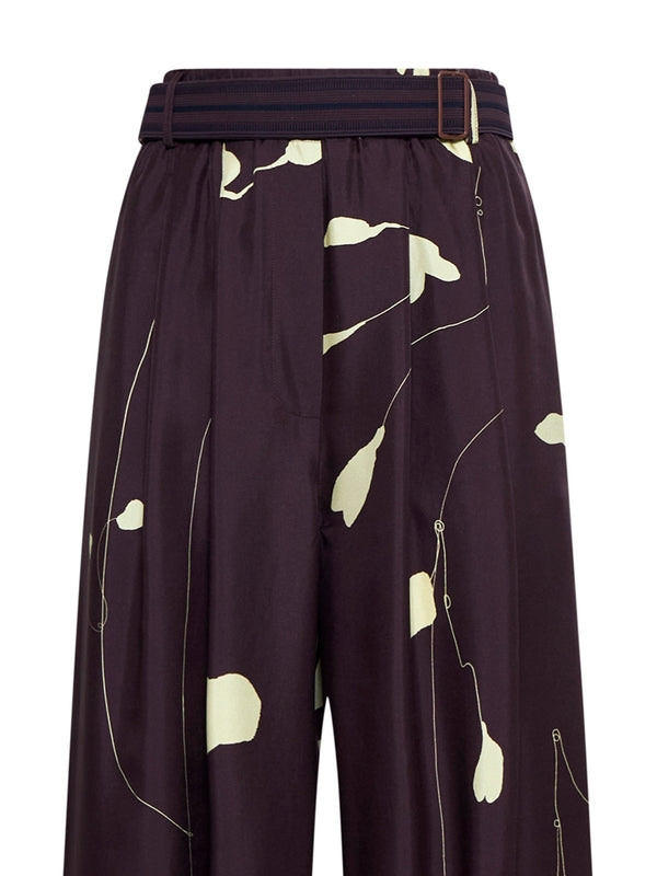 Art Printed Belted Silk Pants