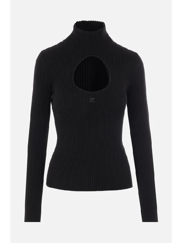 Logo Embroidery Cut-Out High-Neck Rib
  Knit