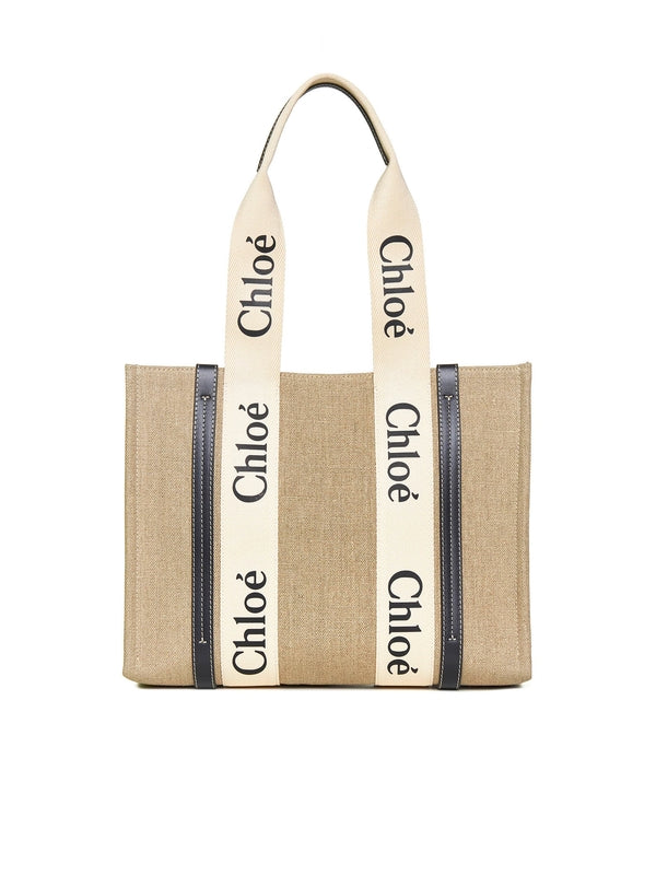 Woody Logo Linen Tote Bag