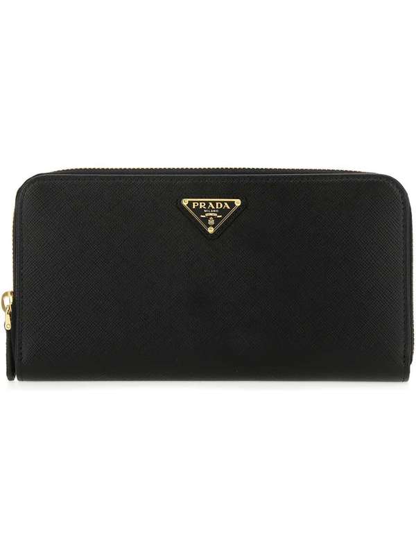 Triangle Logo Saffiano Zipper Long Wallet