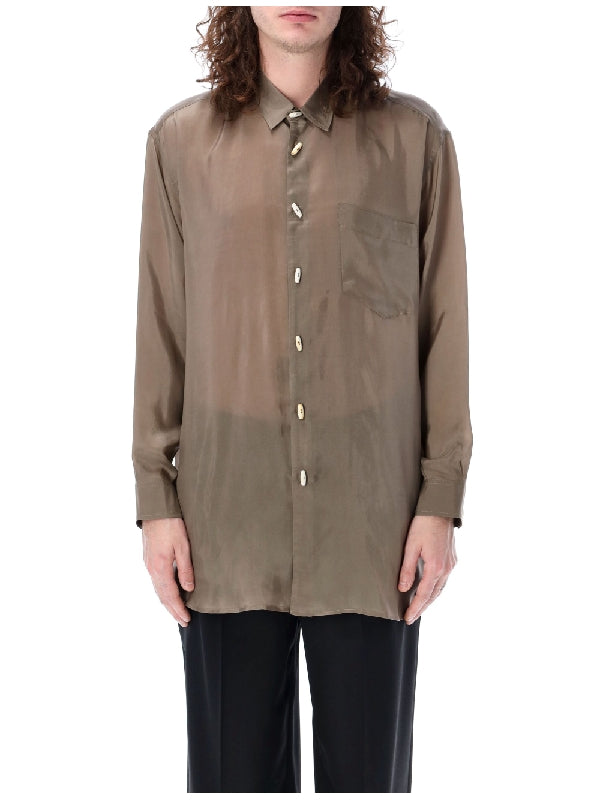 Brown Satin Toggle-button Shirt