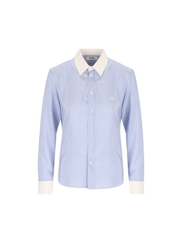 Triopé Logo Embroidered Stripe Silk Shirt