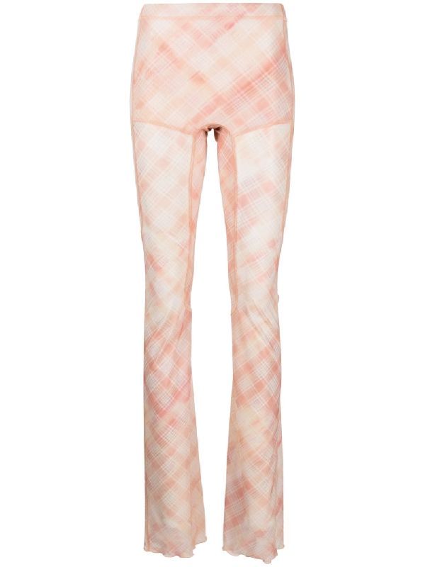 Semi Sheer Check Flare Pants