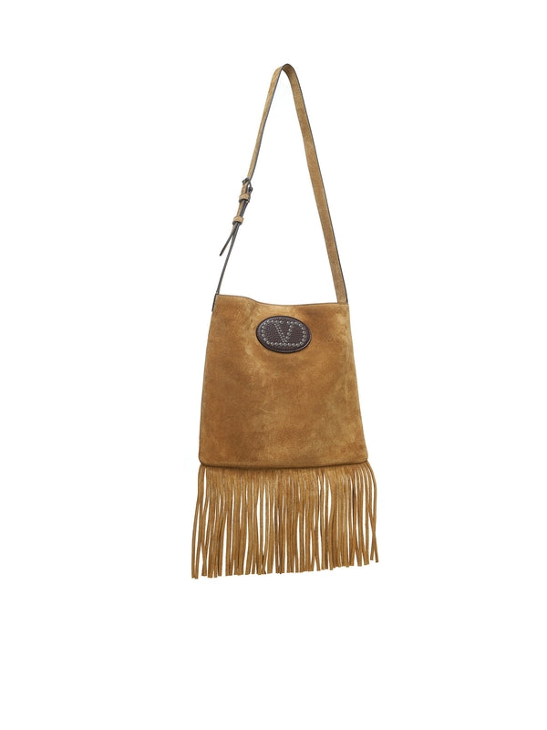 V Logo Fringe Detail Crossbody Bag