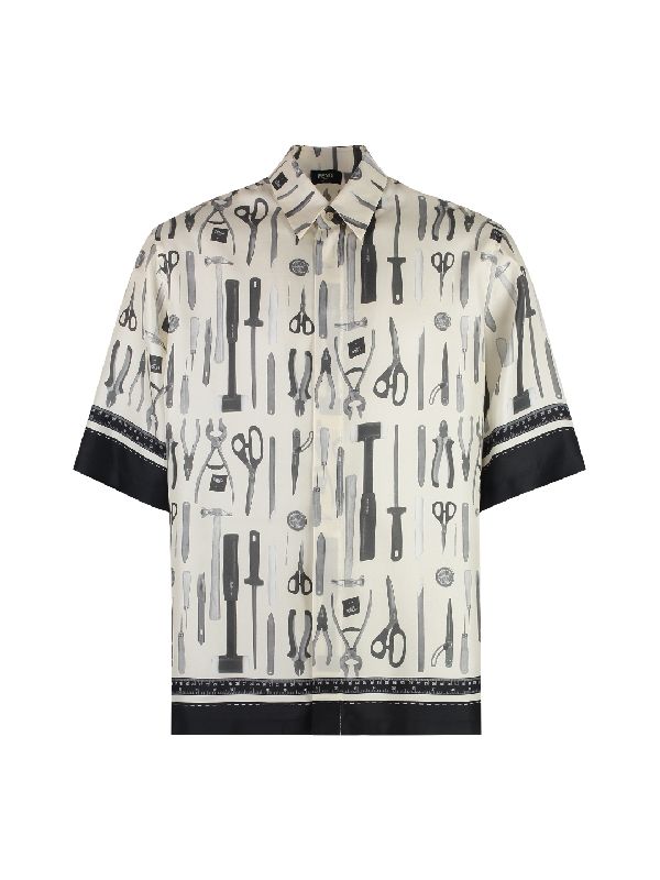 Allover Tool Printed Silk Short Sleeve
  Shirt