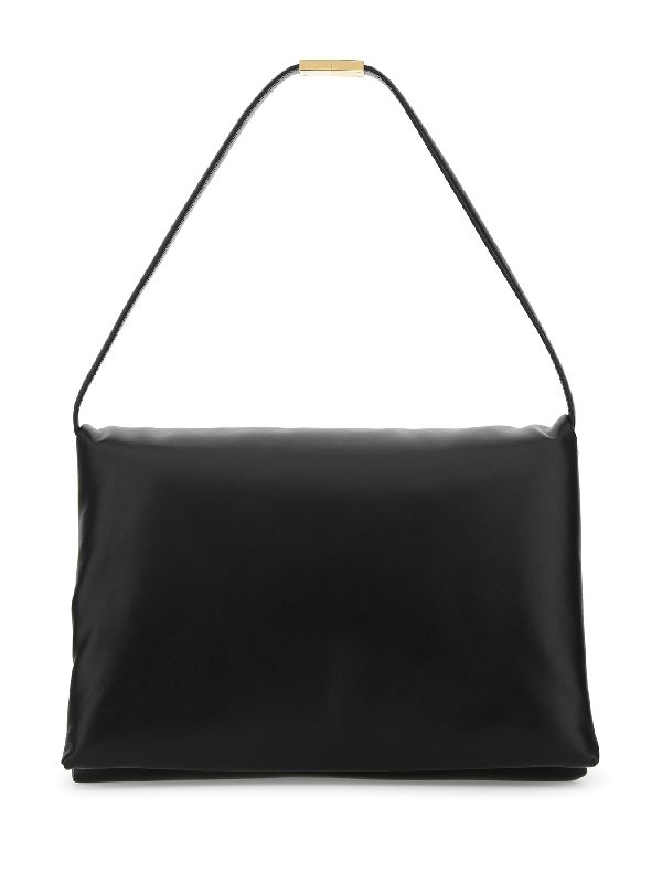 Black Leather Flap Shoulder Bag