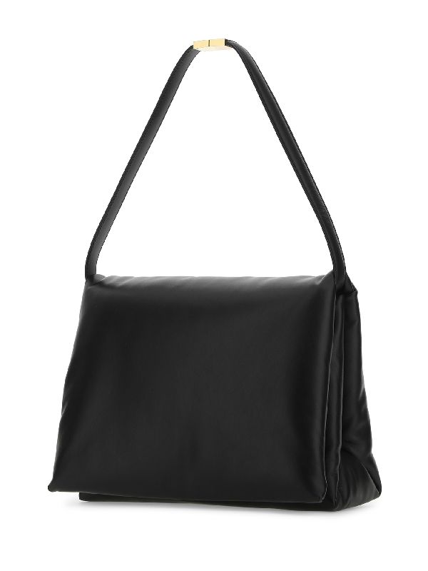 Black Leather Flap Shoulder Bag