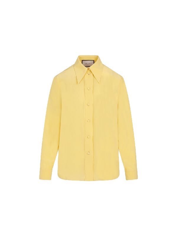 Yellow Silk Button-Up Shirt