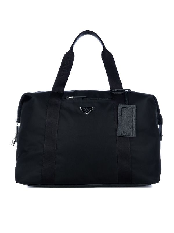 Triangle Logo Nylon Leather Duffel Bag