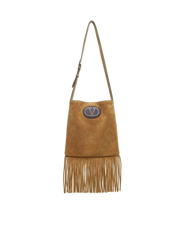 V Logo Fringe Detail Crossbody Bag