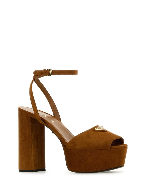 Triangle Logo Suede Sandal
  Heels