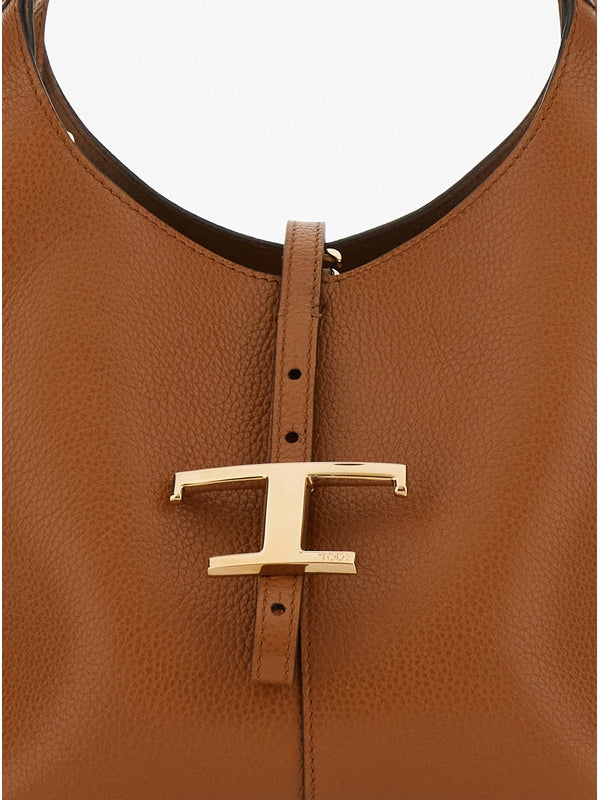 Brown Hand Bag with Timeless T Hook Detail in Leather Woman Tote Bags