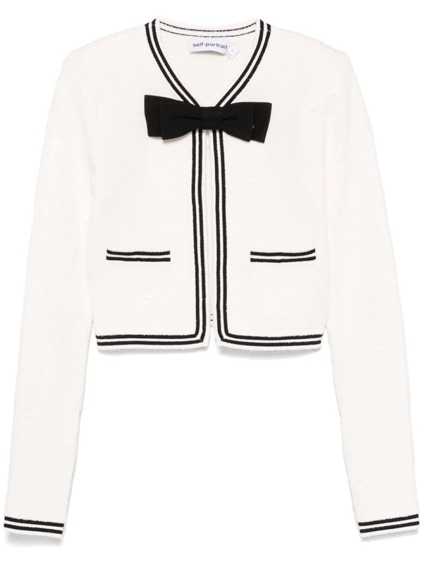 Bow Jacquard Trim Detail Cardigan