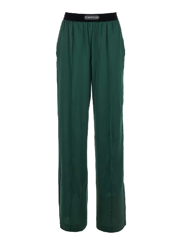 Waist Logo Banded Silk Pajama Pants