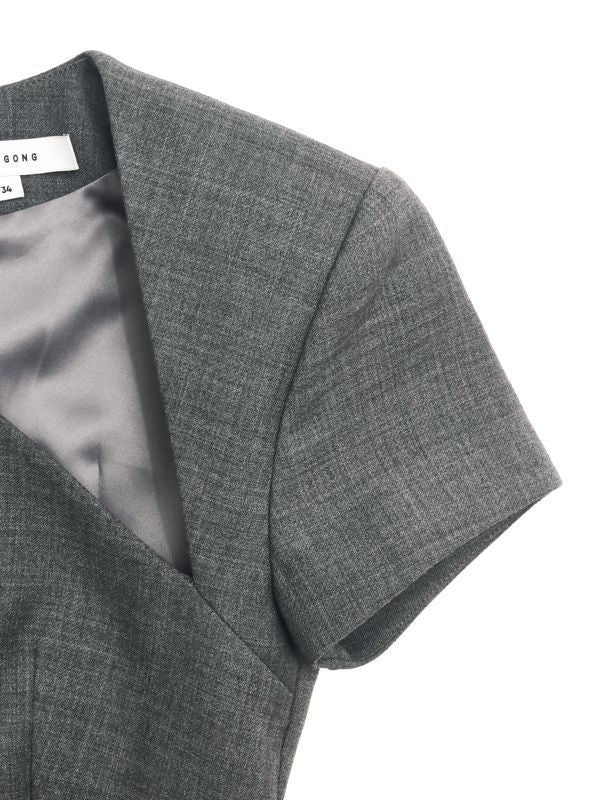 Slant Collar Fitted Blouse Top