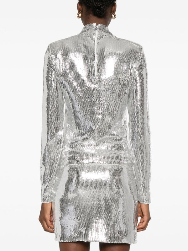 Allover Sequin Highneck Long Sleeve