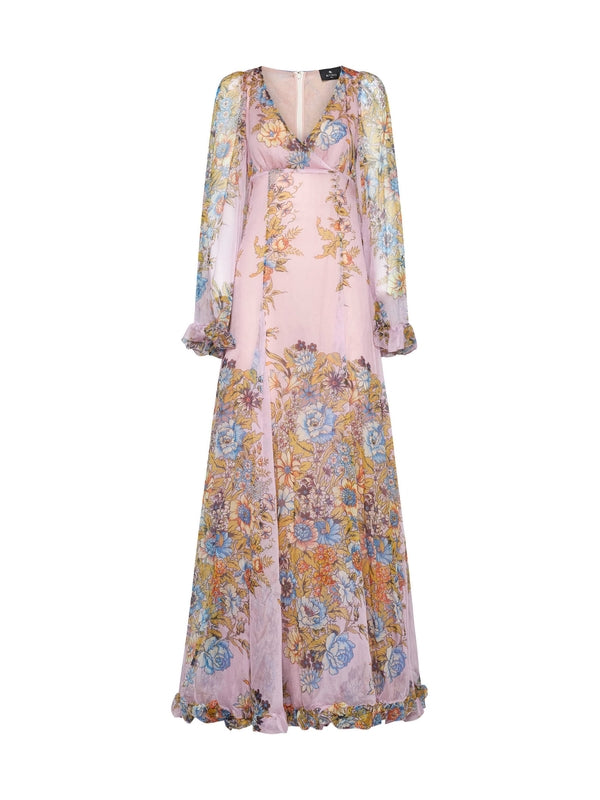 All-Over Printed Silk Long Dress