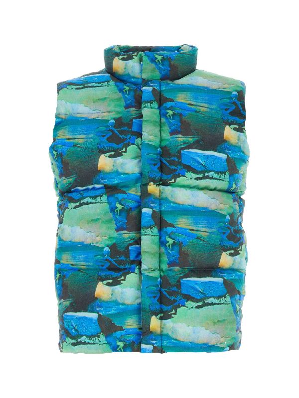 Printed High-Neck Padded Vest