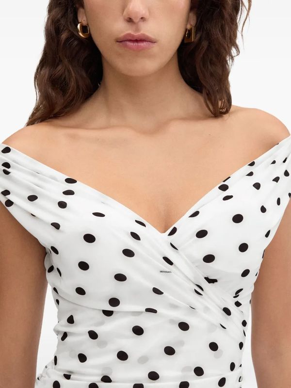 V-Neck Dot Pattern Side Slit Dress