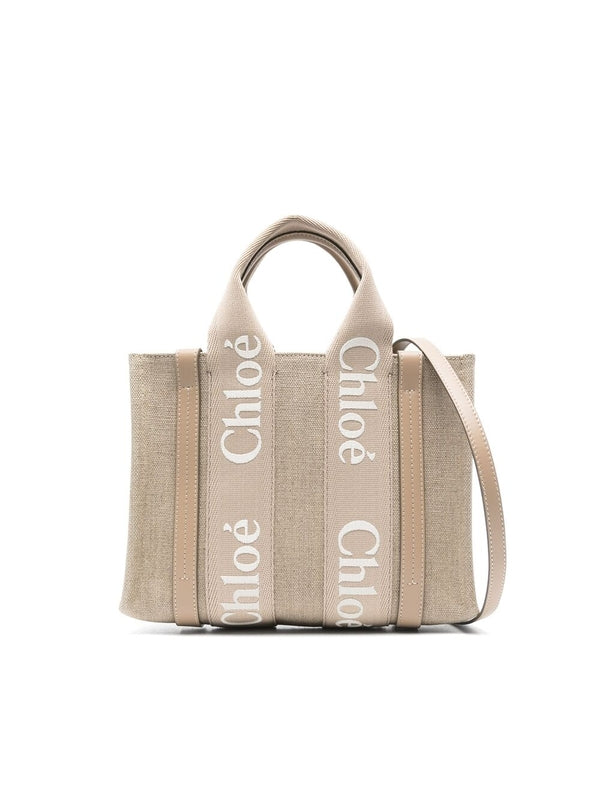 Woody Logo Linen Tote Bag