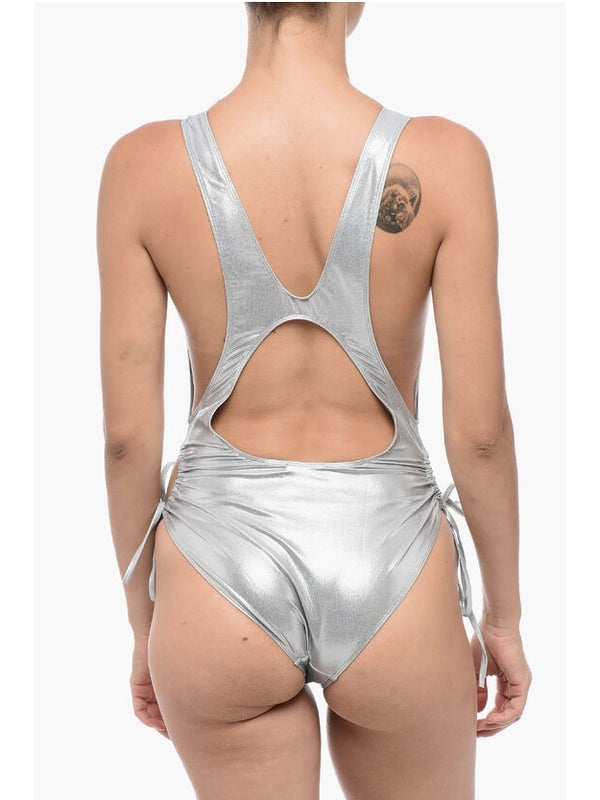 Back Cut-Out Metallic Strap Swimsuit