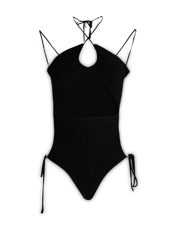 Halterneck Cutout Ribbed Bodysuit