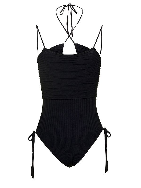 Halterneck Cutout Ribbed Bodysuit