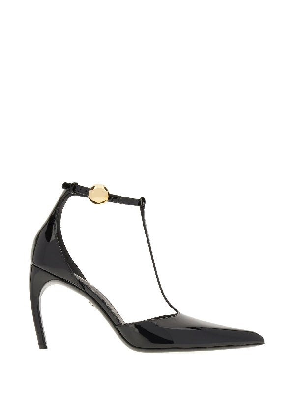 T-Strap Leather Sandal Heel