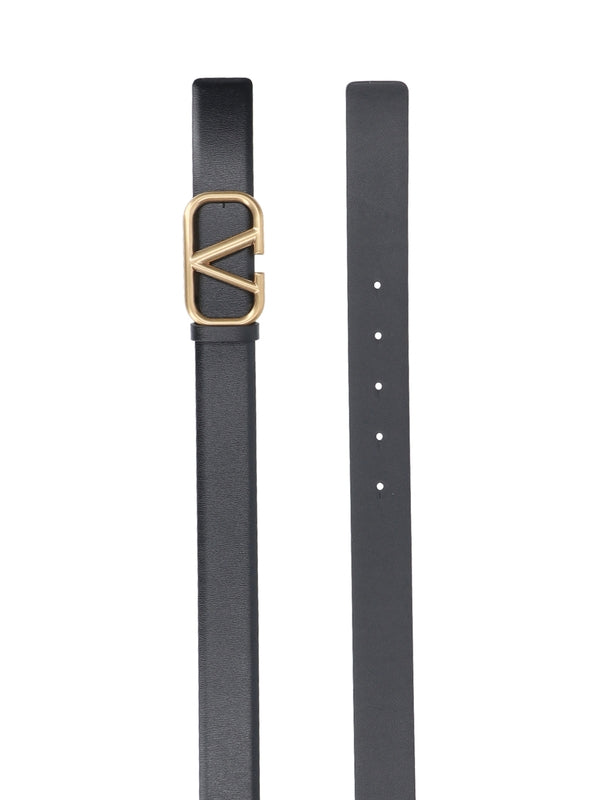 V Logo Buckle Leather Belt