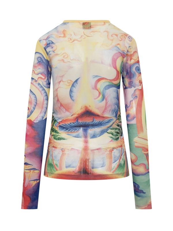 Allover Print Semi-Sheer Long Sleeve Top