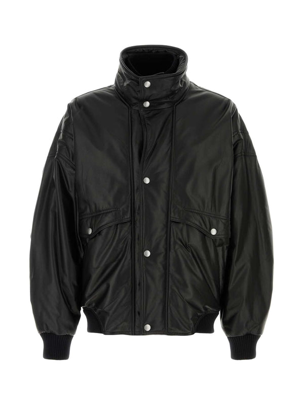 Back Triangle Patch High-neck Leather
  Jacket