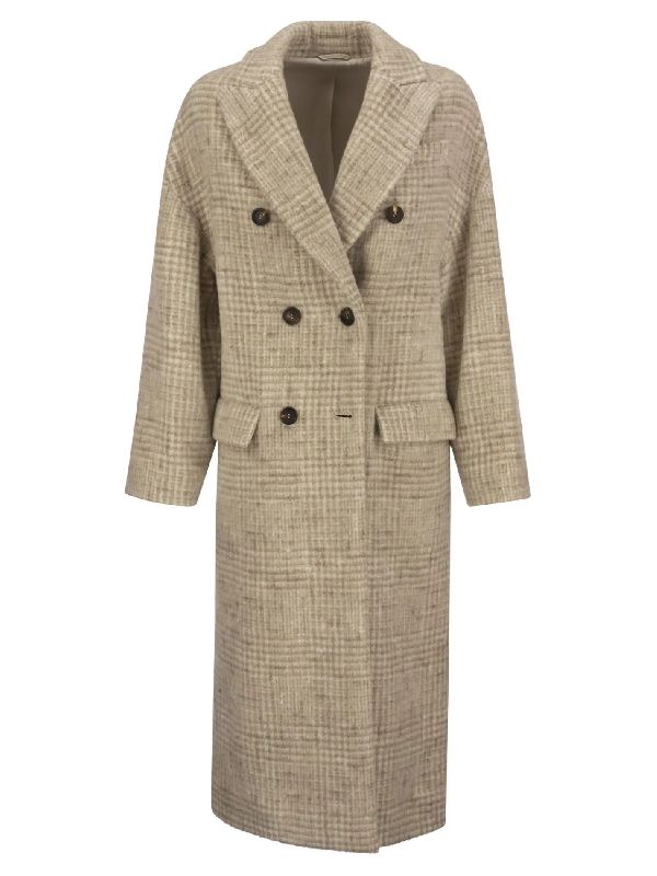 Alpaca Wool Blend Check Long Coat