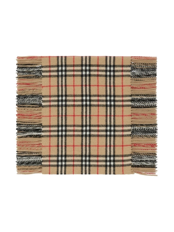 Check Cashmere Fringe Scarf