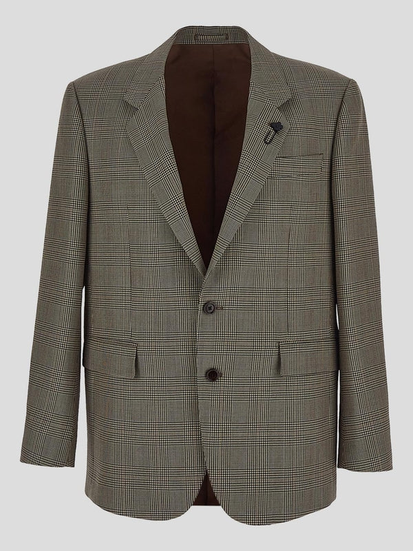 Boutonniere Checked Pattern Wool Jacket