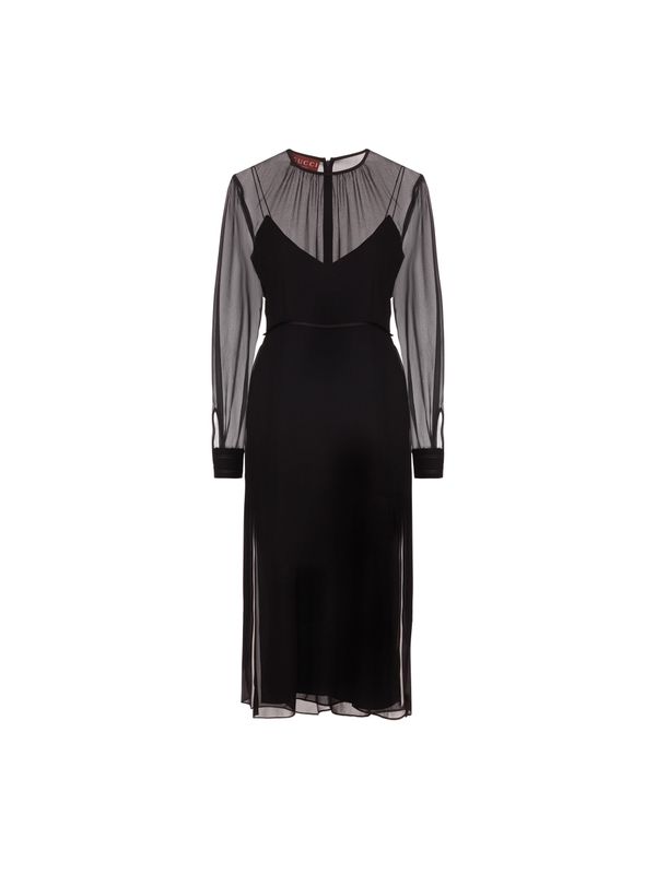 Sheer Detail Silk Dress