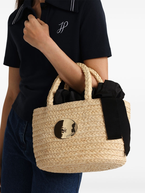 Gold Plaque Iconic Raffia Bucket Bag