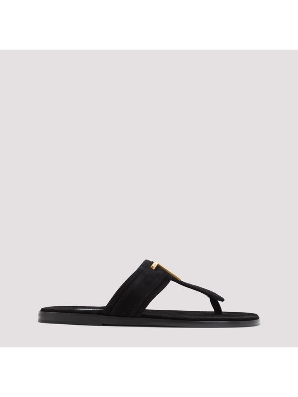 T Logo Calfskin Flip-Flops