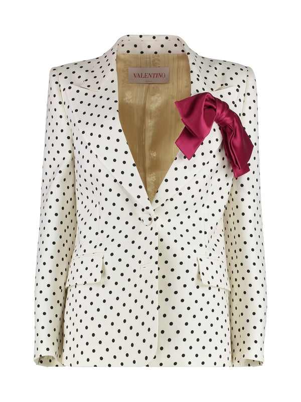 Bow Detail Dot Pattern Tailored Jacket