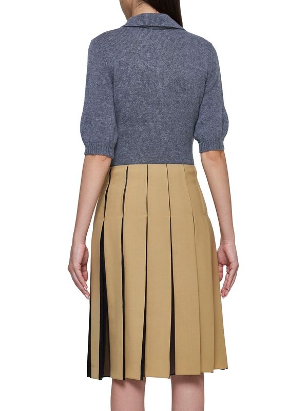 Two-Tone Pleats Midi Skirt