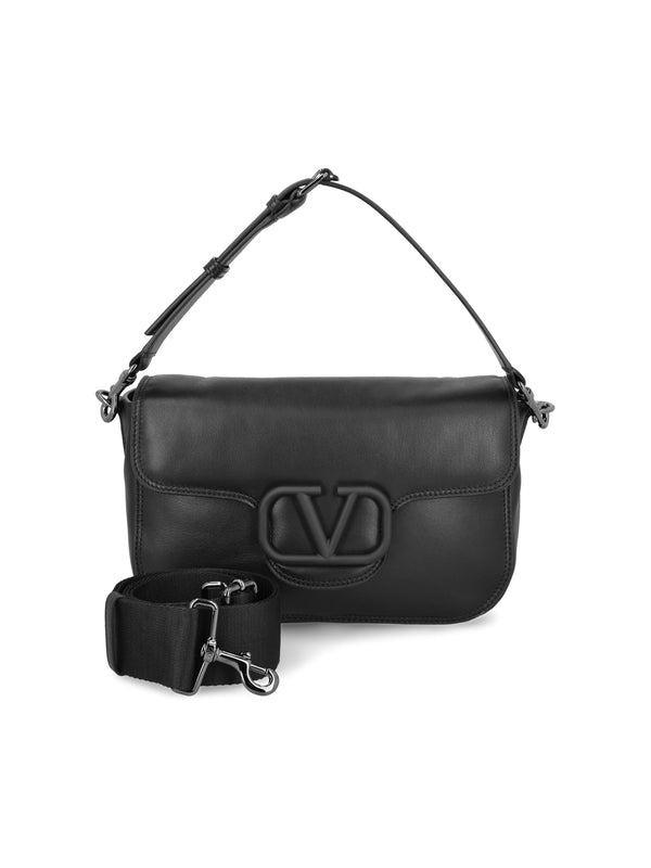 V Logo Leather Shoulder Bag