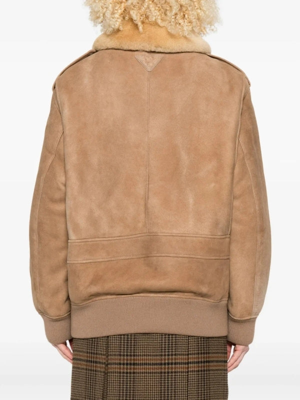 Shearling Collar Suede Bomber Jacket